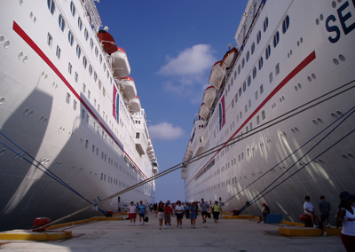 Sisters at Birth
Cruise ships Insperation and Sensation alongside each other in Mexico
