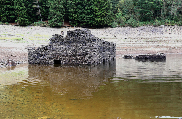 10th September 2022 - Submerged house reappears at Llyn Brianne Reservoir during drought. img. 2
